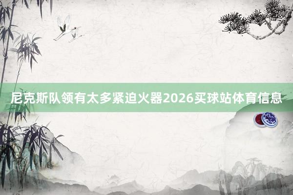 尼克斯队领有太多紧迫火器2026买球站体育信息